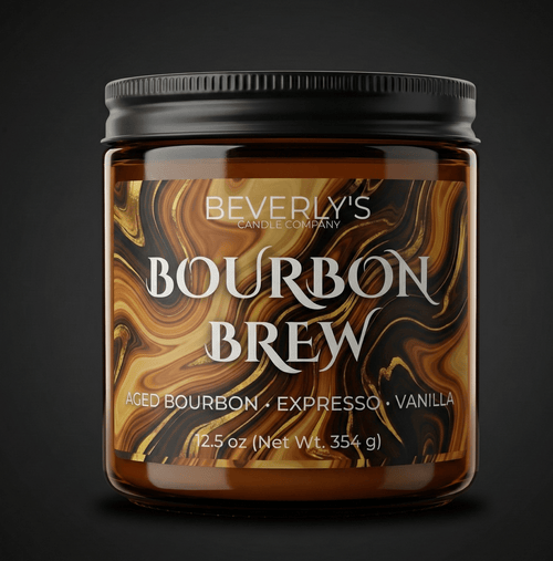 Bourbon Brew men's candle lifestyle shot showing even burn and dark moody setting