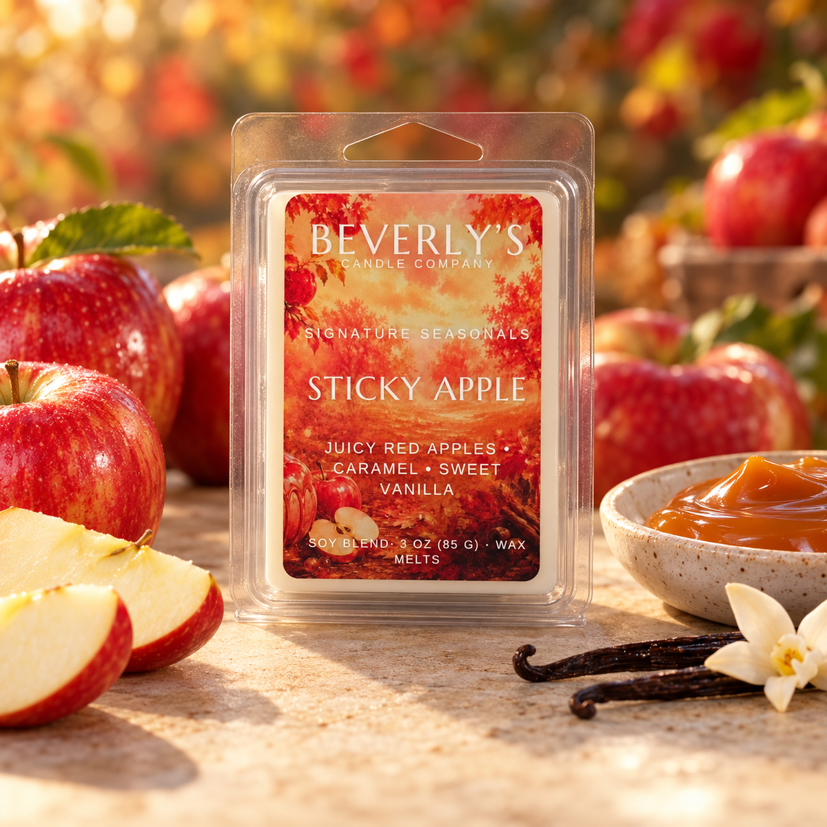 Sticky Apple Wax Melts Caramel Apple, Vanilla & Brown Sugar by Beverly's Candle Company