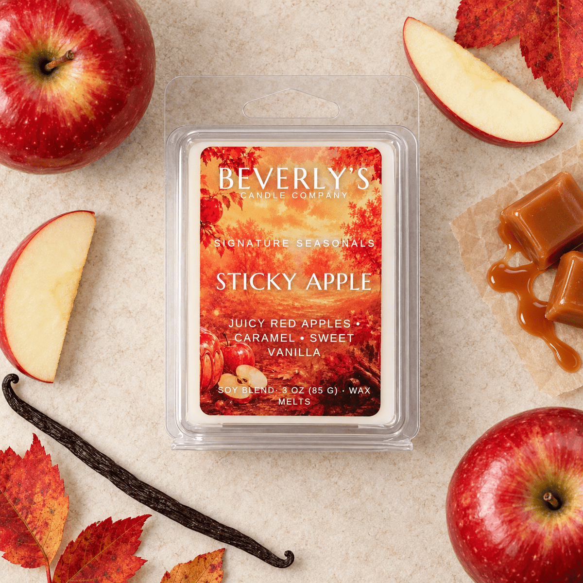 Sticky Apple Wax Melts Caramel Apple, Vanilla & Brown Sugar by Beverly's Candle Company