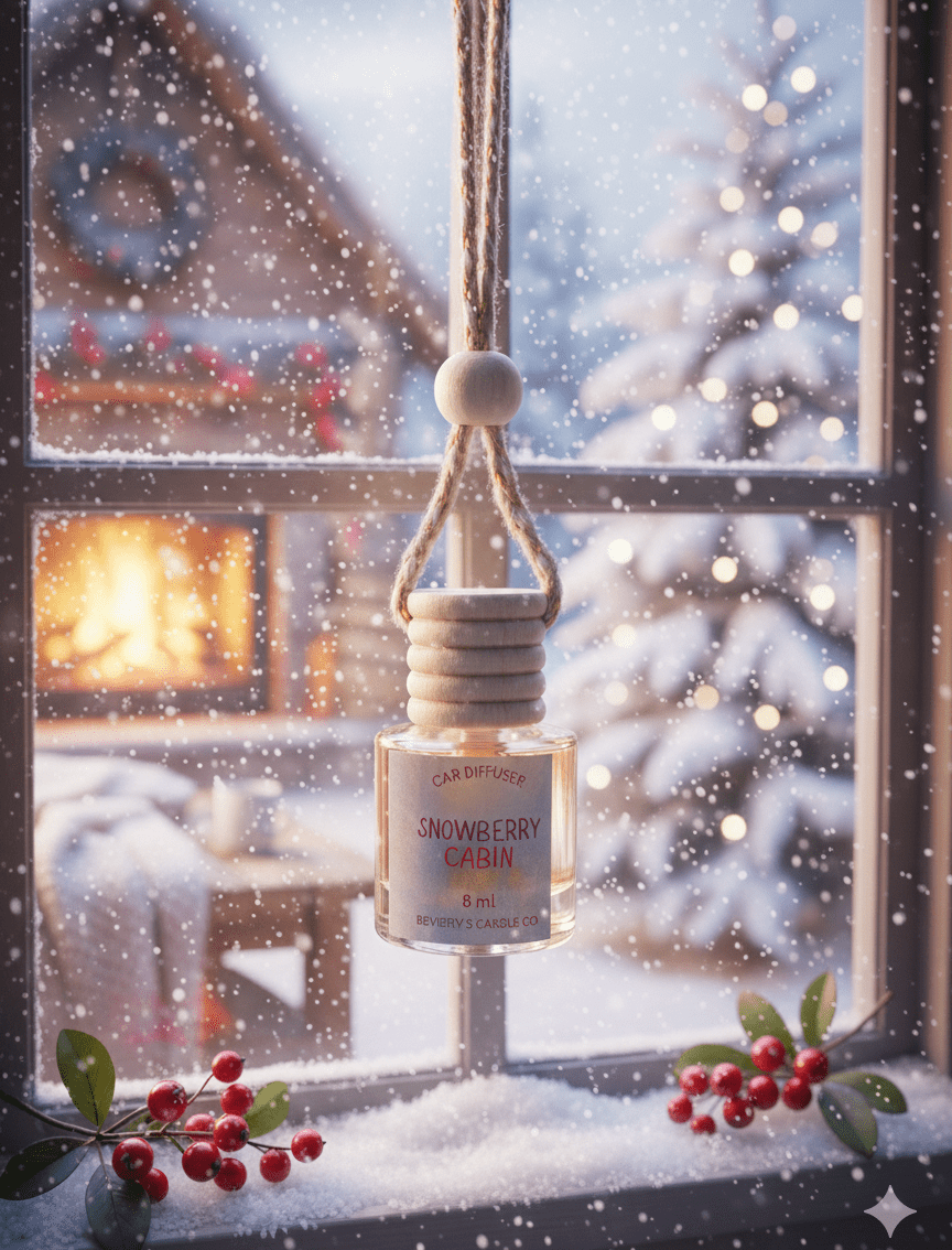 Snowberry Cabin Car Diffuser | Bergamot, Mistletoe Berries & Warm Woods | Long-Lasting 8ml Winter Freshener