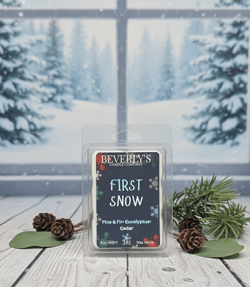 First Snow Wax Melts 3oz | Pine, Mint & Soft Winter Woods | Strong Fresh Winter Throw