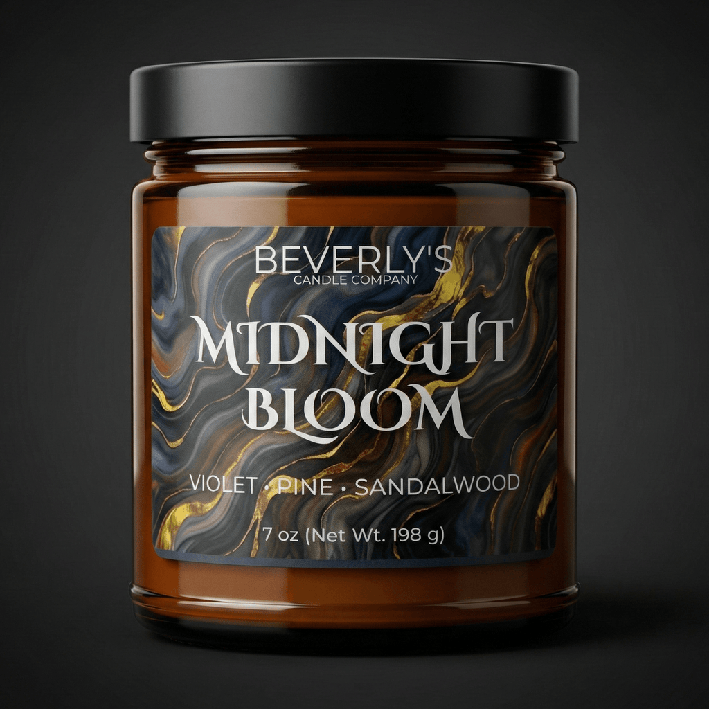 Midnight Bloom Men's Candle – lavender sandalwood and musk in black jar by Beverly's Candle Company