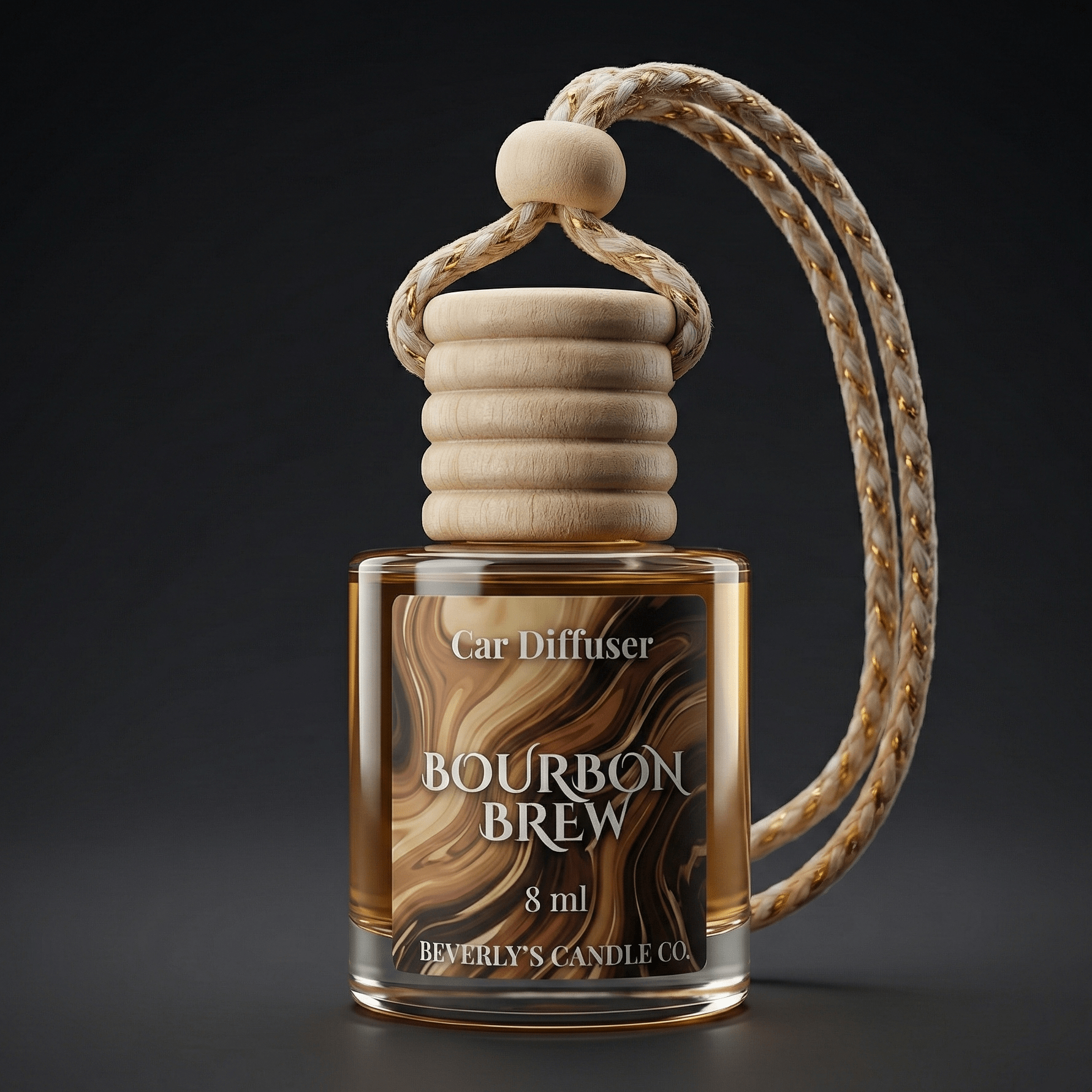 Bourbon Brew men's car diffuser with coffee bourbon and vanilla hanging air freshener
