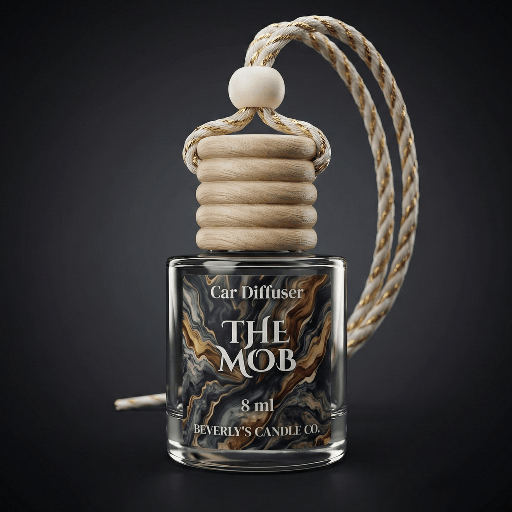 The Mob Car Diffuser – earthy woods citrus and amber 8ml hanging car air freshener by Beverly's Candle Company