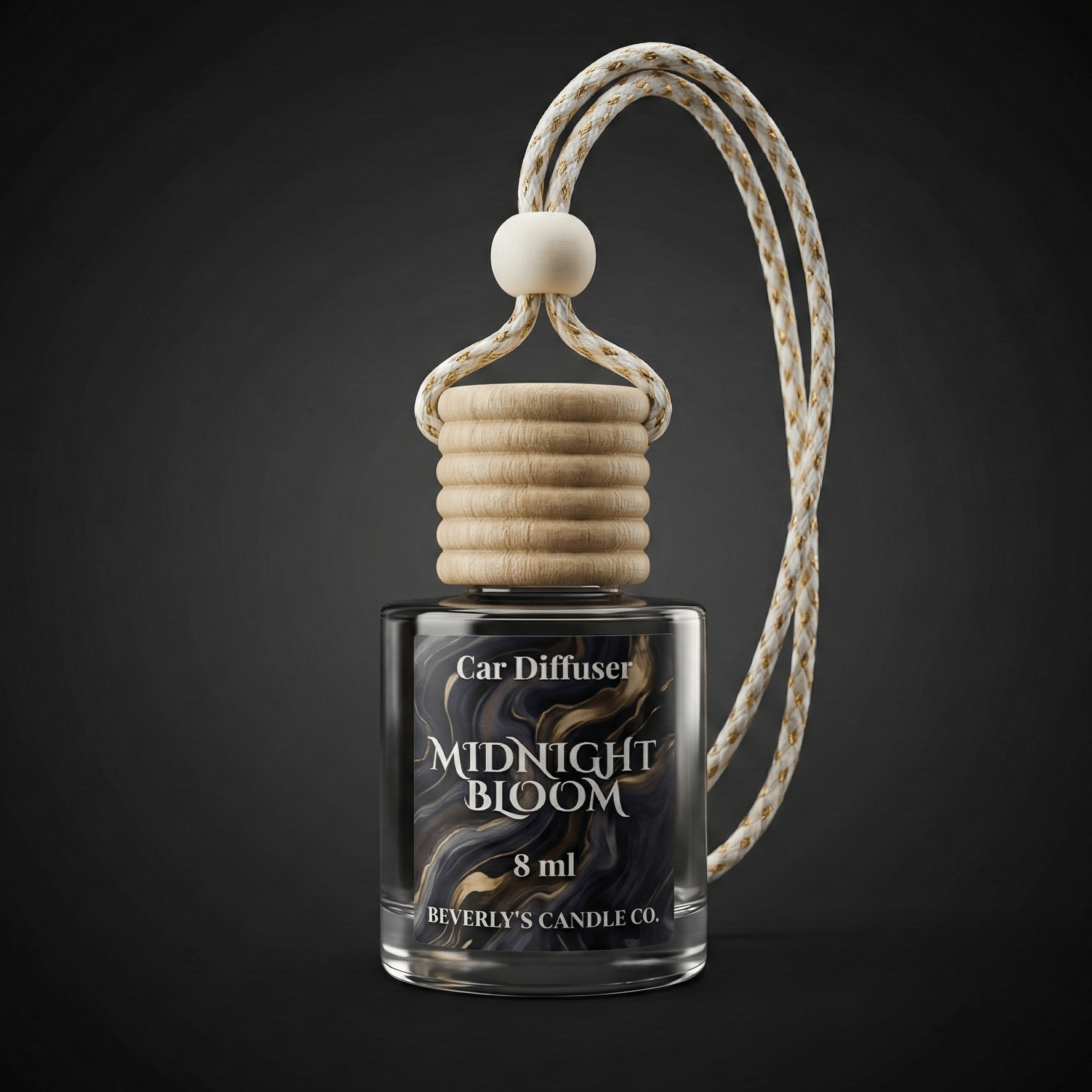 Midnight Bloom Car Diffuser – lavender sandalwood and musk 8ml hanging car air freshener by Beverly's Candle Company