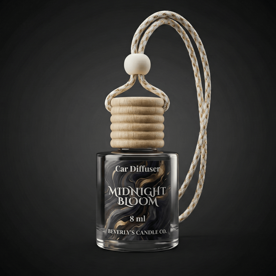 Midnight Bloom Car Diffuser – lavender sandalwood and musk 8ml hanging car air freshener by Beverly's Candle Company