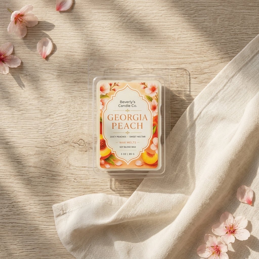 Georgia Peach Wax Melts lifestyle shot showing sweet summer peach scent for wax warmers