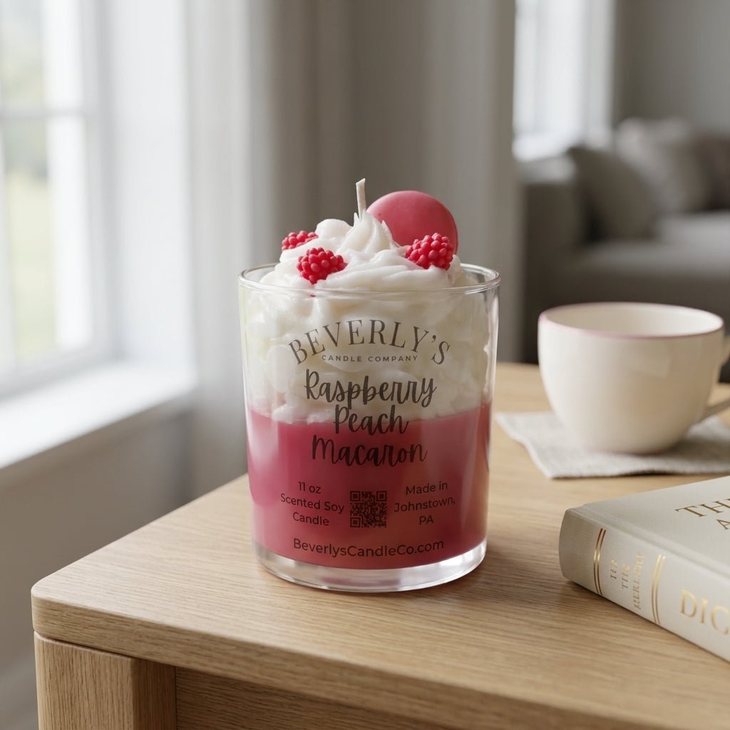 Raspberry Peach Macaron 11 oz Gourmet Dessert Soy Candle