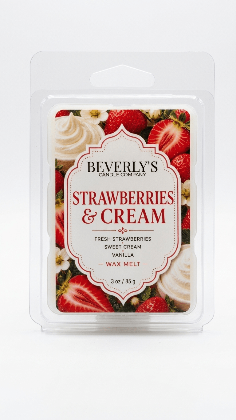 Strawberries and Cream Wax Melts – sweet berry and creamy vanilla 3oz clamshell by Beverly's Candle Company
