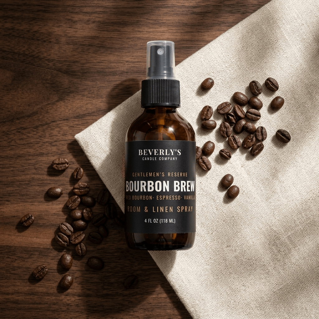 Bourbon Brew Room and Linen Spray Coffee, Bourbon & Vanilla Scent | 4oz by Beverly's Candle Company