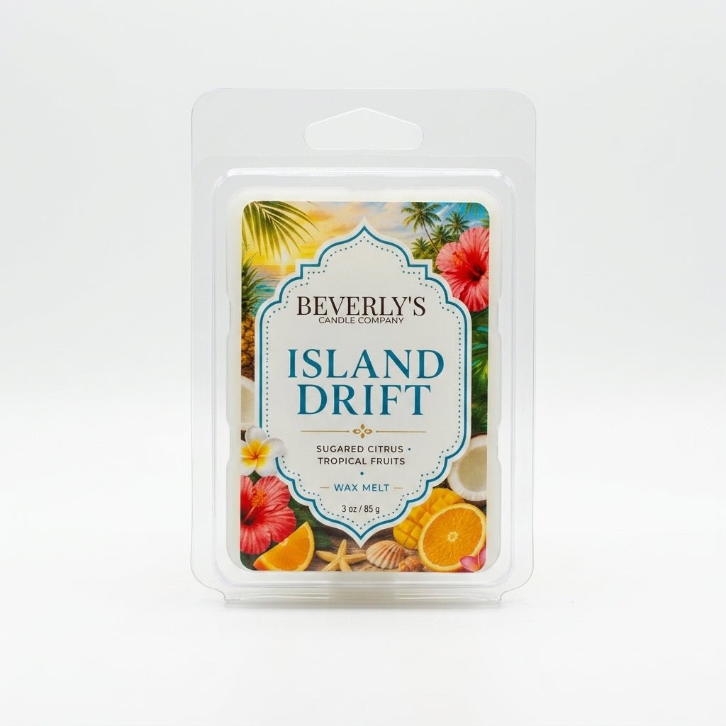 Island Drift Wax Melts – tropical citrus and driftwood 3oz clamshell by Beverly's Candle Company