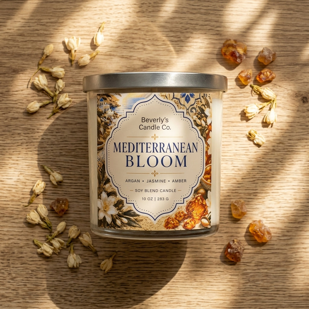 Mediterranean Bloom Candle – Soft Florals, Vanilla & Warm Amber | 10oz