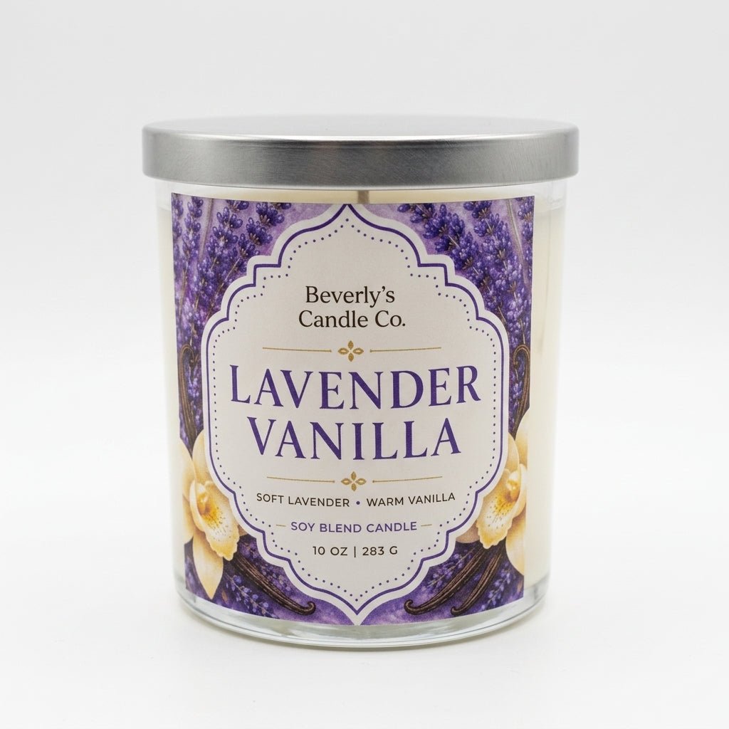 Lavender and Vanilla Candle – calming floral and warm vanilla 10oz hand-poured candle by Beverly's Candle Company