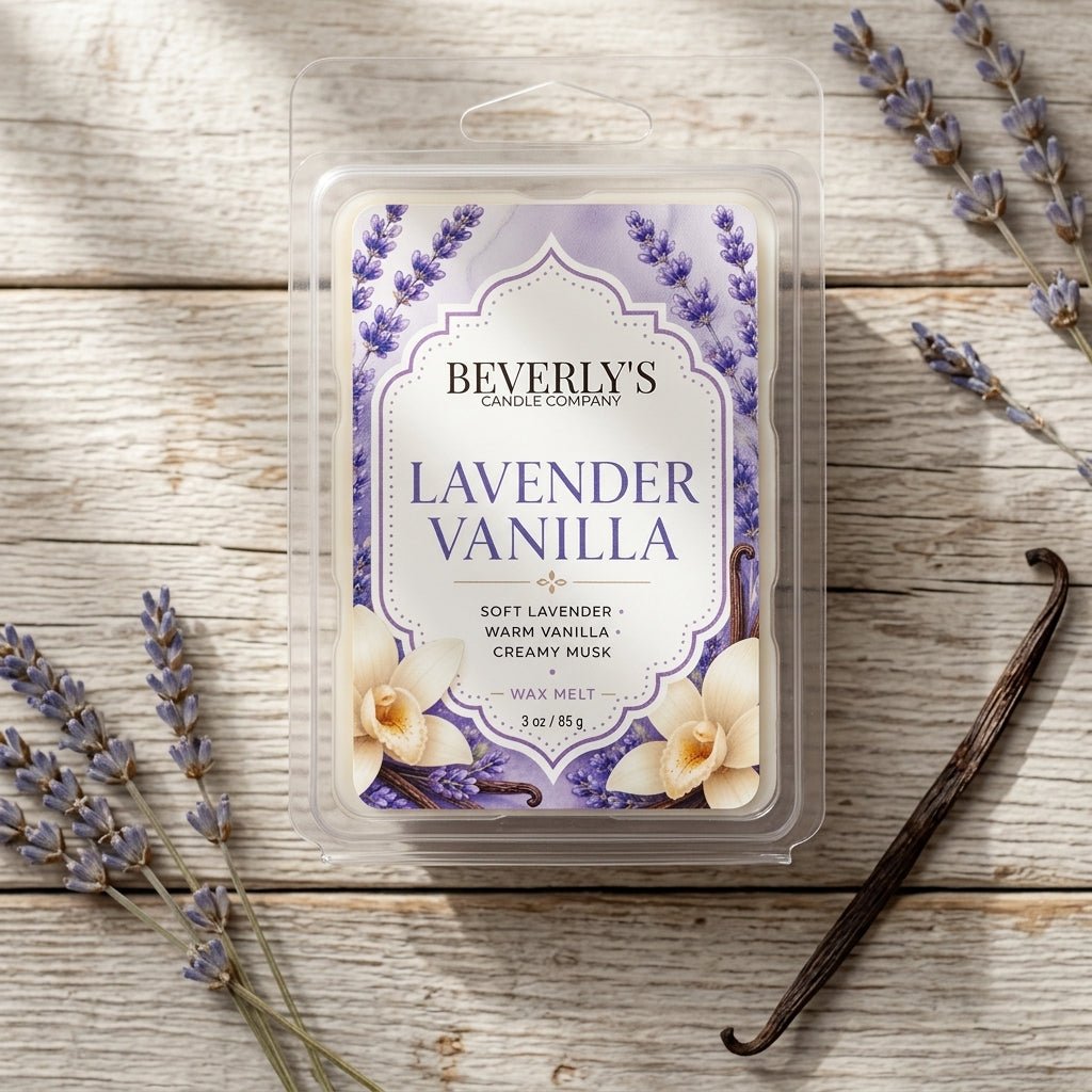 Lavender and Vanilla Wax Melts lifestyle shot showing relaxing scent for wax warmers