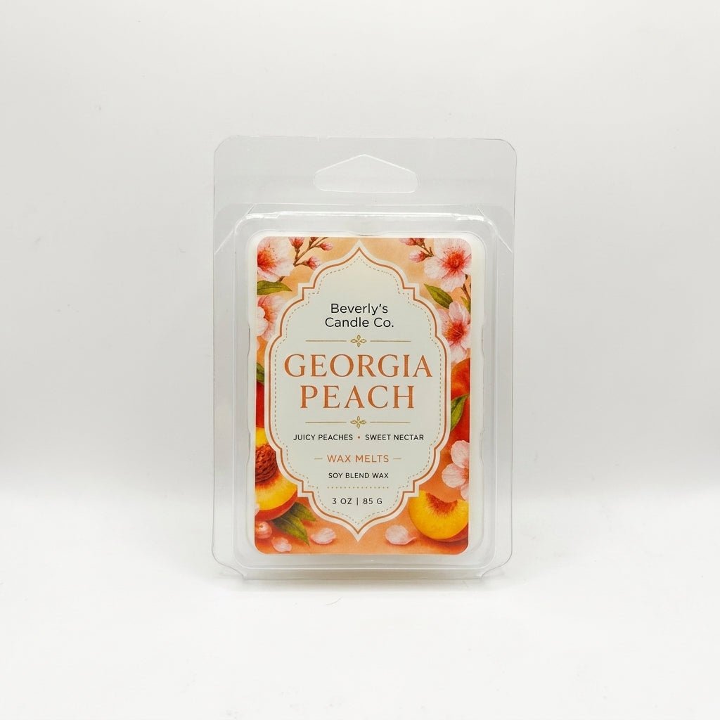 Georgia Peach Wax Melts – juicy peach citrus and vanilla musk 3oz clamshell by Beverly's Candle Company