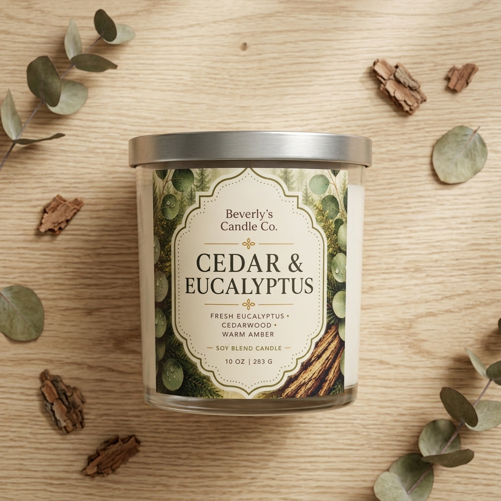 Cedar & Eucalyptus Candle – Fresh Woody & Spa Inspired Scent | 10oz