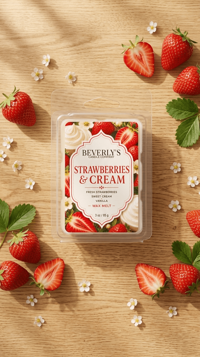 Strawberries and Cream Wax Melts lifestyle shot showing sweet fruity scent for wax warmers