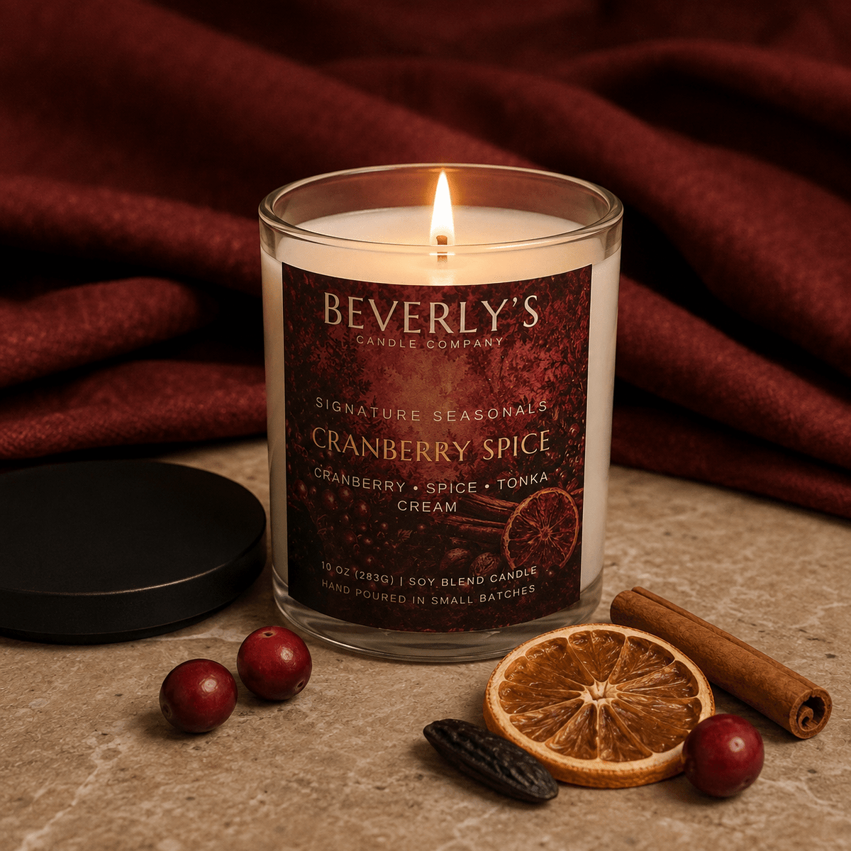 Cranberry Spice Candle Spiced Cranberry, Orange & Warm Amber | 10oz by Beverly's Candle Company