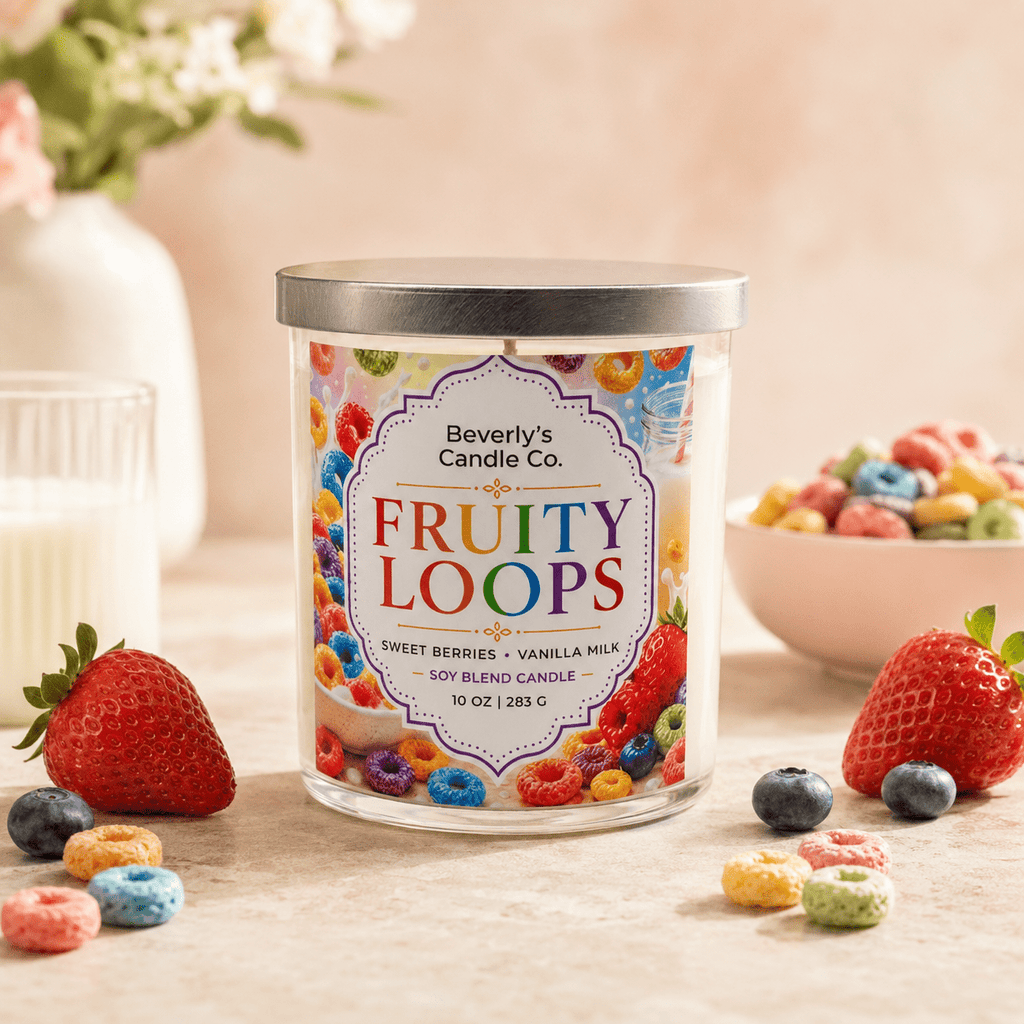 Fruity Loops Candle Sweet Cereal & Vanilla Scent | 10oz by Beverly's Candle Company