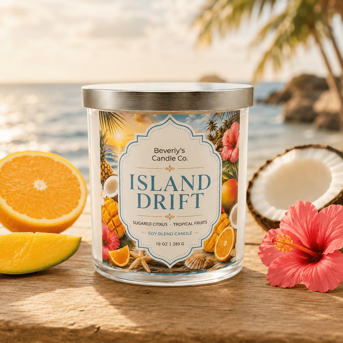 Island Drift Candle Tropical Fruit, Driftwood & Exotic Florals | 10oz by Beverly's Candle Company
