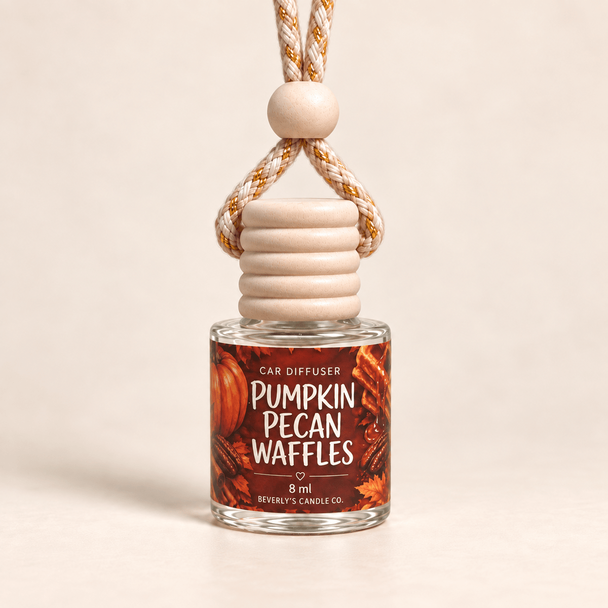 Pumpkin Pecan Waffles Car Diffuser | Pumpkin, Maple & Brown Sugar | Long Lasting 8ml Fall Bakery Scent by Beverly's Candle Company