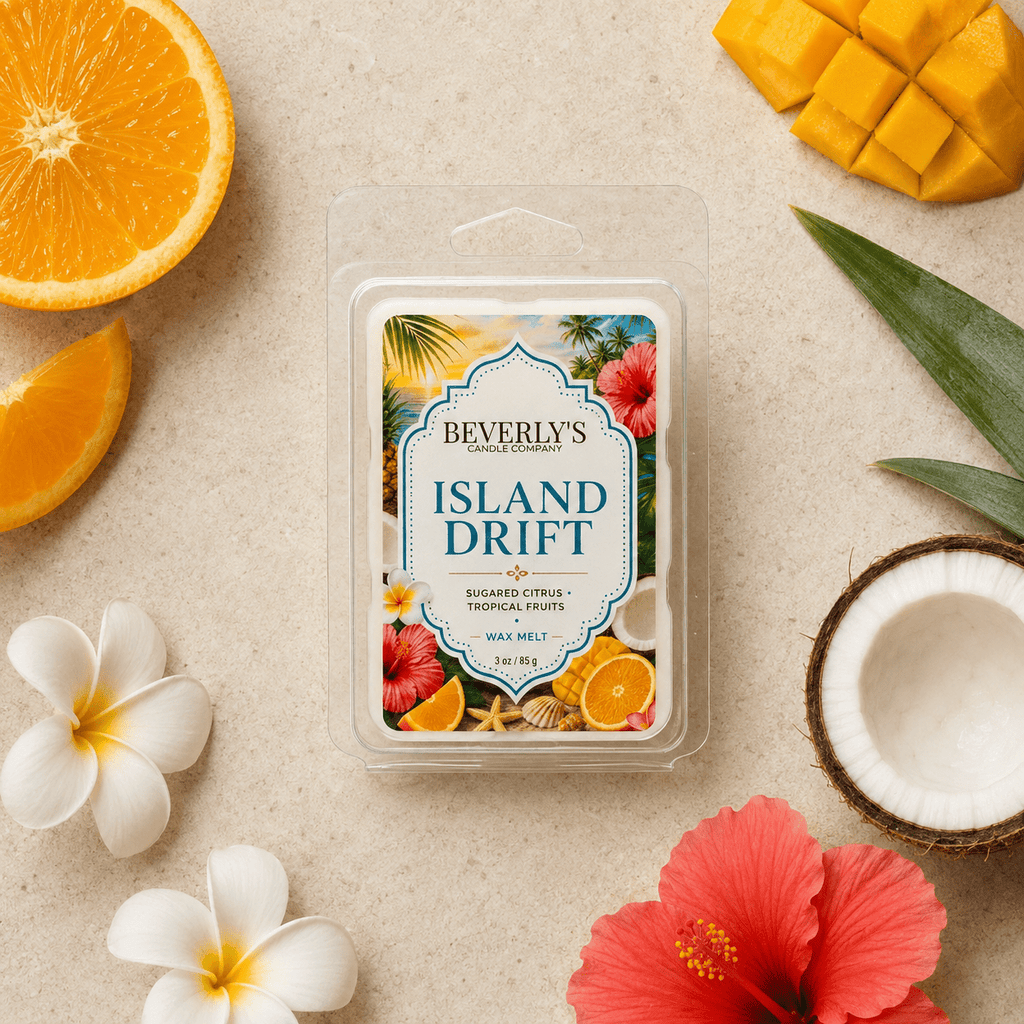 Island Drift Wax Melts 3oz Clamshell | Tropical Citrus & Driftwood by Beverly's Candle Company