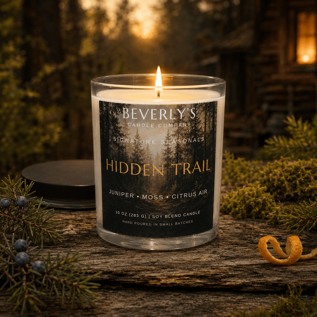 Hidden Trail Candle Bergamot, Cedarwood & Amber Musk | 10oz by Beverly's Candle Company