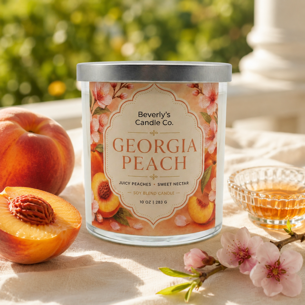 Georgia Peach Candle Juicy Peach, Citrus & Vanilla Musk 10oz by Beverly's Candle Company