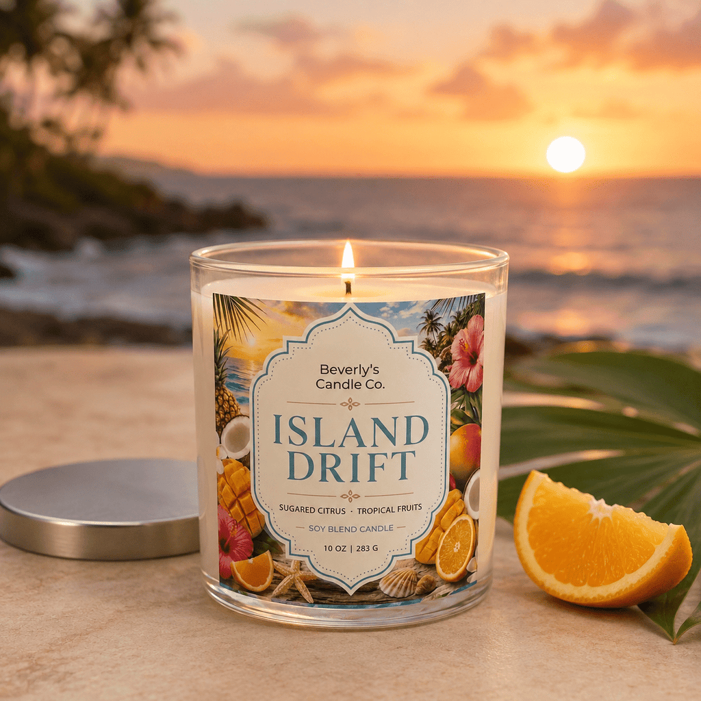 Island Drift Candle Tropical Fruit, Driftwood & Exotic Florals | 10oz by Beverly's Candle Company