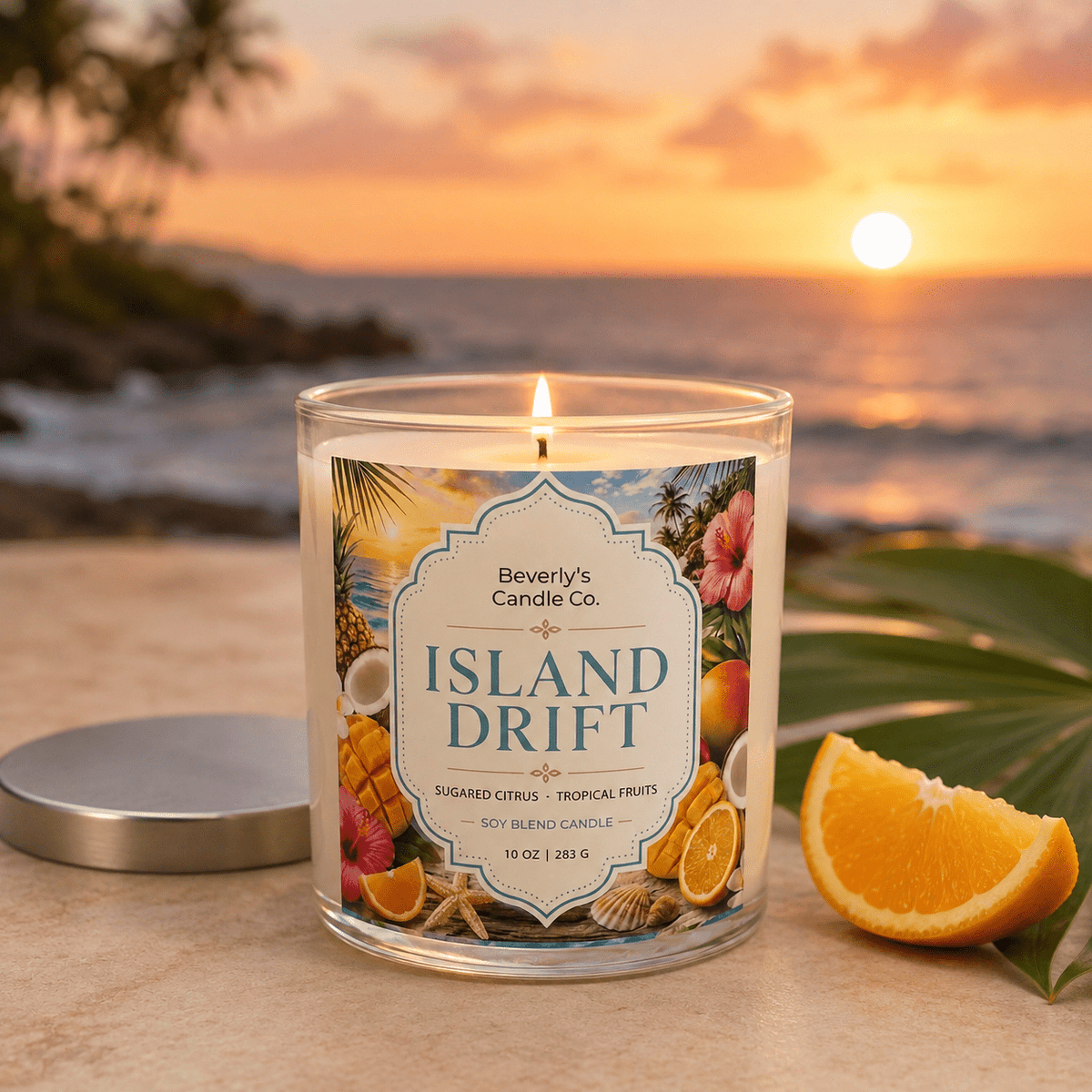 Island Drift Candle Tropical Fruit, Driftwood & Exotic Florals | 10oz by Beverly's Candle Company