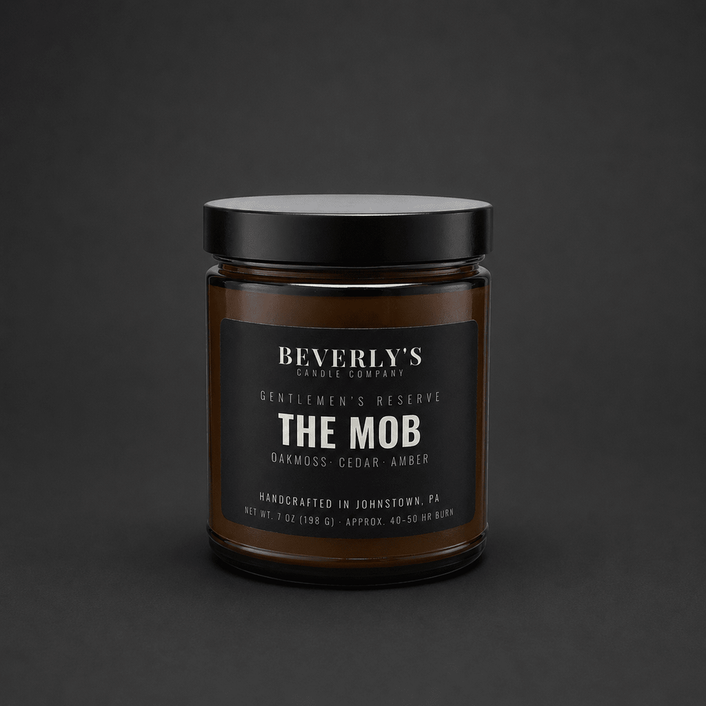 The Mob Men's Candle Earthy Woods, Citrus & Amber Scent by Beverly's Candle Company