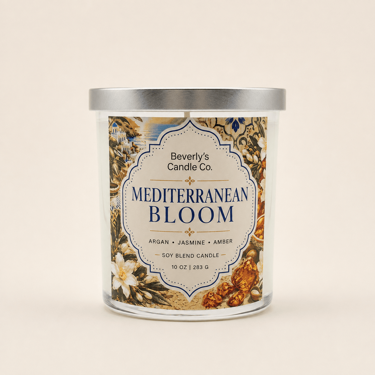 Mediterranean Bloom Candle Soft Florals, Vanilla & Warm Amber | 10oz by Beverly's Candle Company