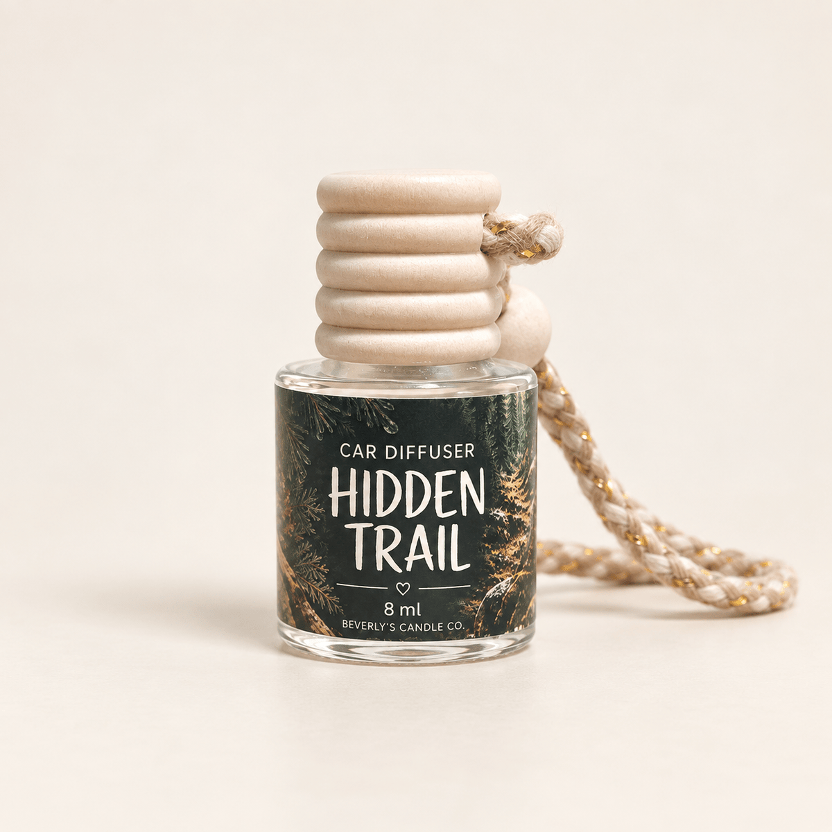 Hidden Trail Car Diffuser | Bergamot, Juniper & Warm Woods | Long Lasting 8ml Winter Forest Aroma by Beverly's Candle Company