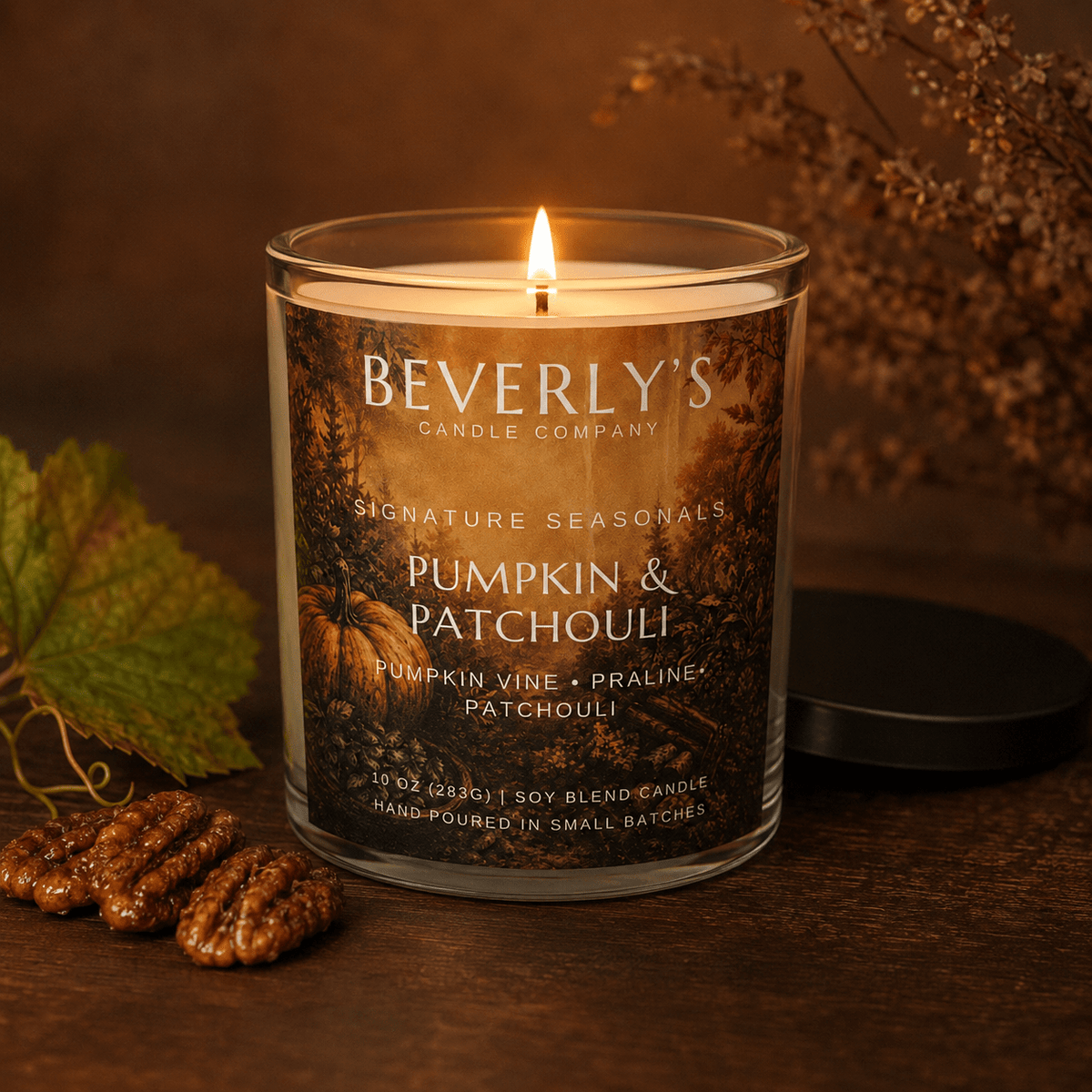Pumpkin & Patchouli Candle Roasted Pumpkin, Warm Spice & Earthy Patchouli Scent | 10oz by Beverly's Candle Company