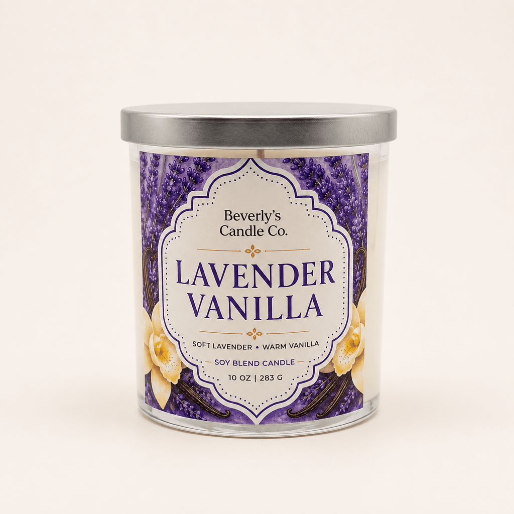 Lavender & Vanilla Candle Calming Floral & Warm Vanilla Scent | 10oz by Beverly's Candle Company