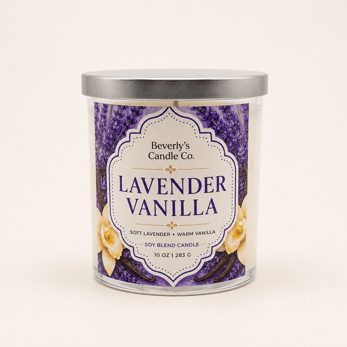 Lavender & Vanilla Candle Calming Floral & Warm Vanilla Scent | 10oz by Beverly's Candle Company