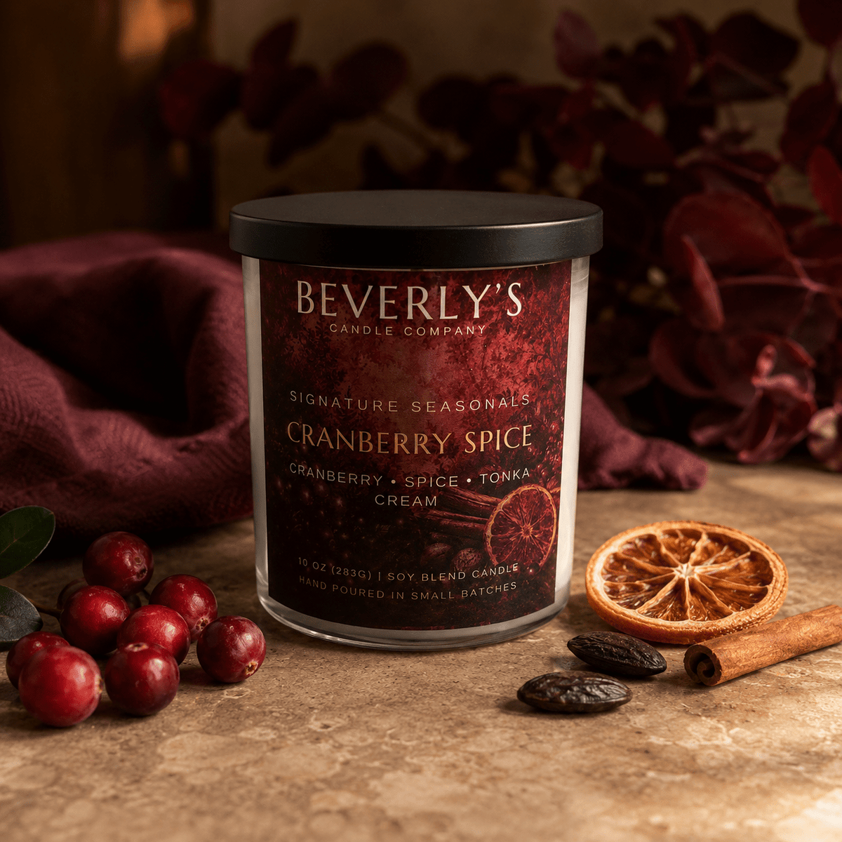 Cranberry Spice Candle Spiced Cranberry, Orange & Warm Amber | 10oz by Beverly's Candle Company