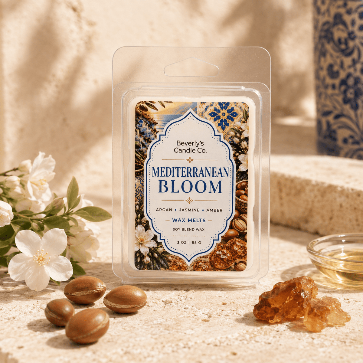 Mediterranean Bloom Wax Melts Soft Florals, Vanilla & Warm Amber by Beverly's Candle Company