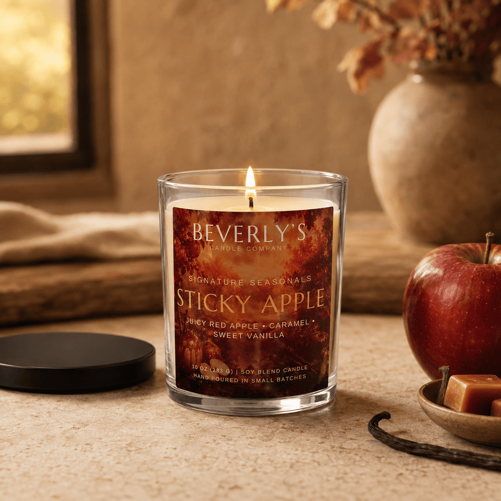 Sticky Apple Candle Caramel Apple, Vanilla & Brown Sugar | 10oz by Beverly's Candle Company