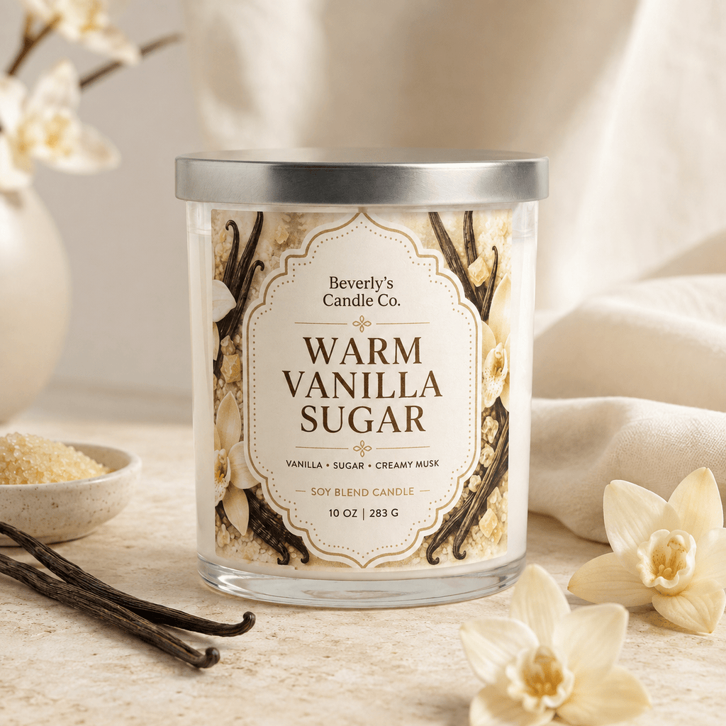 Warm Vanilla Sugar Candle Creamy Vanilla & Sugared Spice Scent | 10oz by Beverly's Candle Company