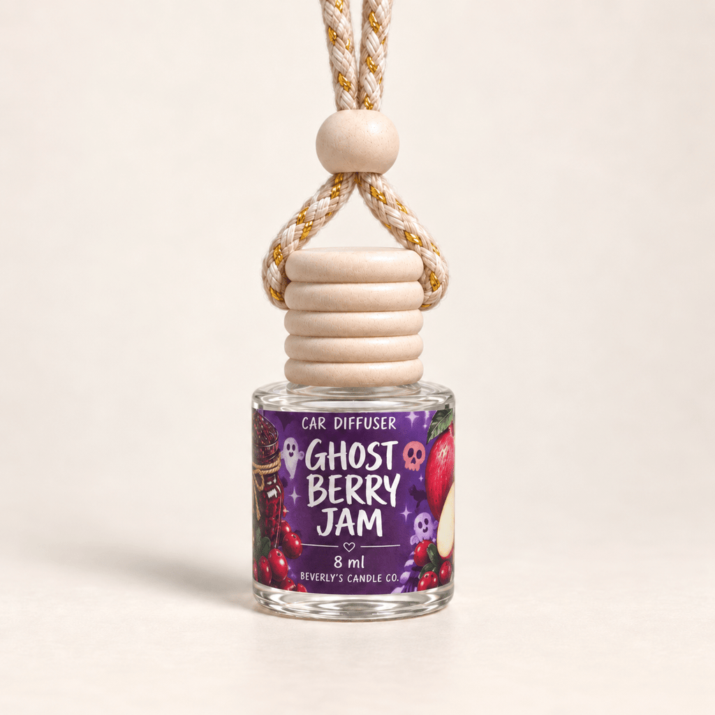 Ghost Berry Jam Car Diffuser | Cranberry, Apple & Warm Spice | Long Lasting 8ml Halloween Dessert Scent by Beverly's Candle Company