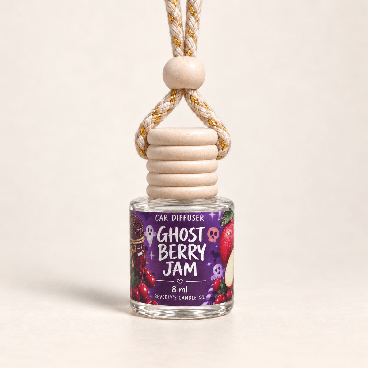 Ghost Berry Jam Car Diffuser | Cranberry, Apple & Warm Spice | Long Lasting 8ml Halloween Dessert Scent by Beverly's Candle Company