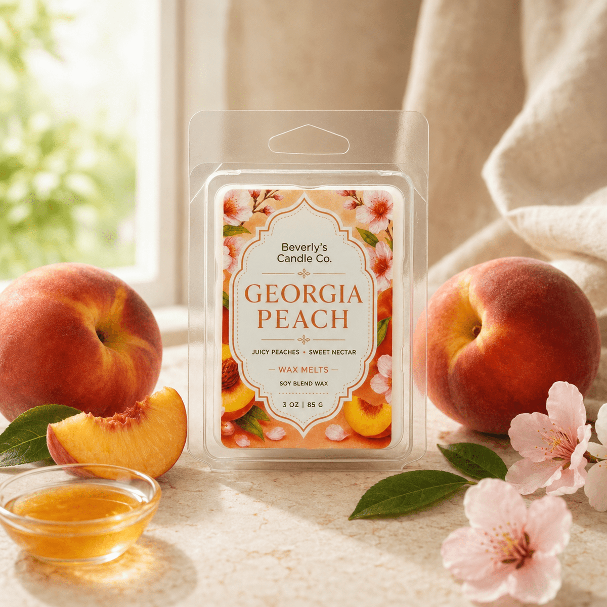 Georgia Peach Wax Melts Juicy Peach, Citrus & Vanilla Musk | 3oz by Beverly's Candle Company