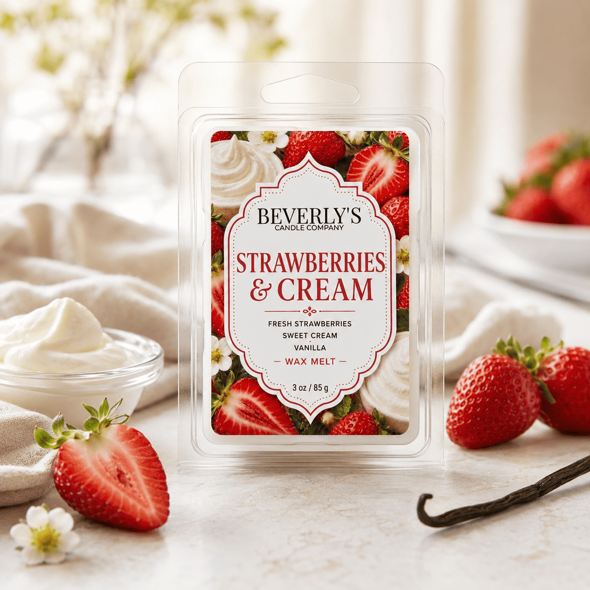 Strawberries & Cream Wax Melts Sweet Berry & Creamy Vanilla Scent by Beverly's Candle Company