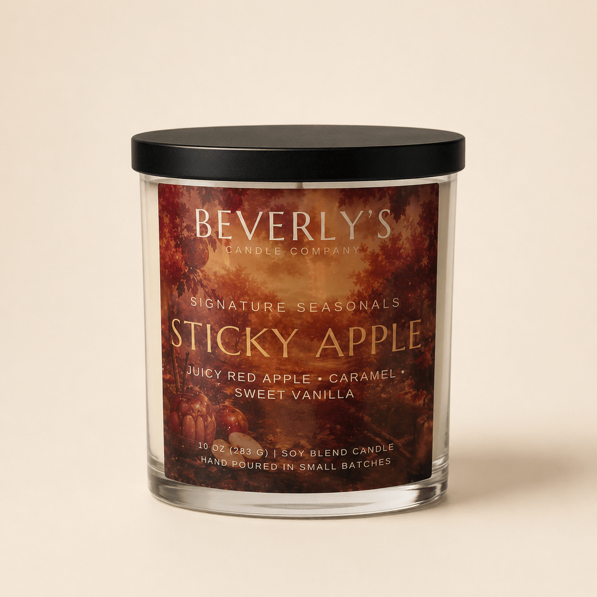 Sticky Apple Candle Caramel Apple, Vanilla & Brown Sugar | 10oz by Beverly's Candle Company