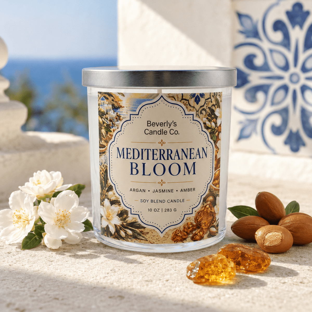 Mediterranean Bloom Candle Soft Florals, Vanilla & Warm Amber | 10oz by Beverly's Candle Company