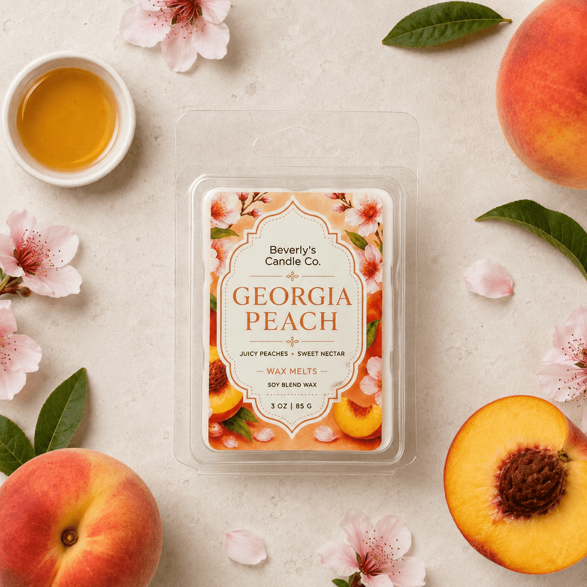 Georgia Peach Wax Melts Juicy Peach, Citrus & Vanilla Musk | 3oz by Beverly's Candle Company