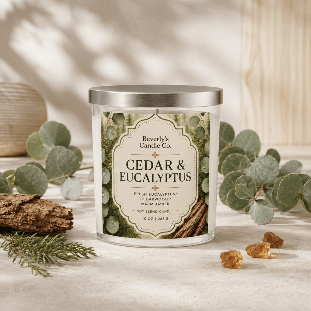Cedar & Eucalyptus Candle Fresh Woody & Spa Inspired Scent | 10oz by Beverly's Candle Company