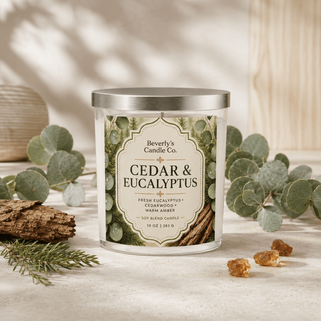 Cedar & Eucalyptus Candle Fresh Woody & Spa Inspired Scent | 10oz by Beverly's Candle Company
