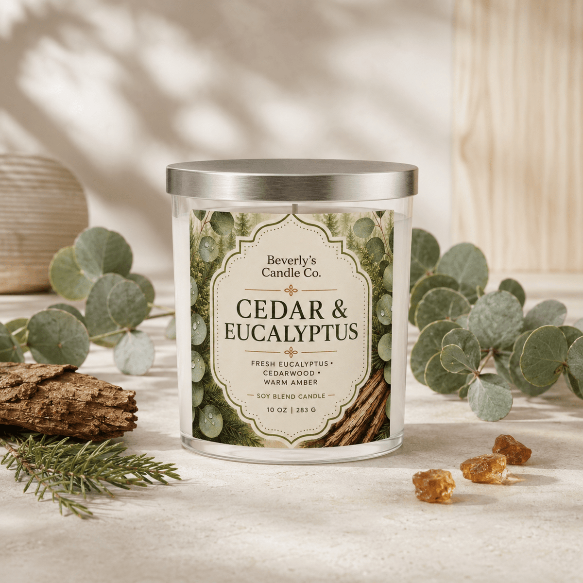 Cedar & Eucalyptus Candle Fresh Woody & Spa Inspired Scent | 10oz by Beverly's Candle Company